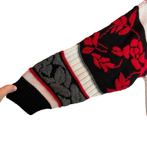 Vintage mock neck floral striped tunic length sweater - Picture 2 of 7